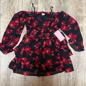 Faded Rose Women's Black Red Floral Off-Shoulder Dress